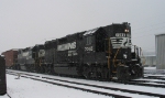 NS 7055 works the yard in an unusual snowstorm